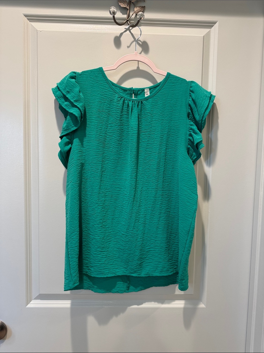 mts Teal Ruffle Sleeve Blouse